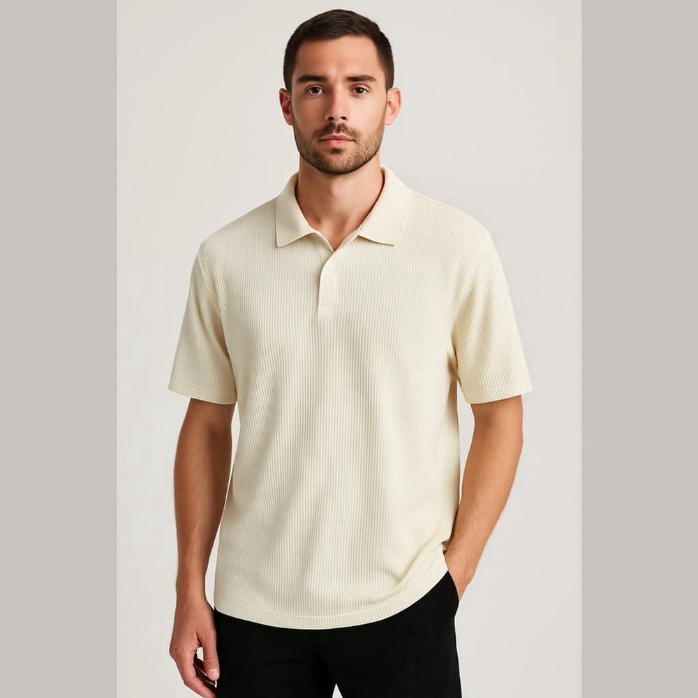 Axist Cream Cotton Blend Short Sleeve Polo Large